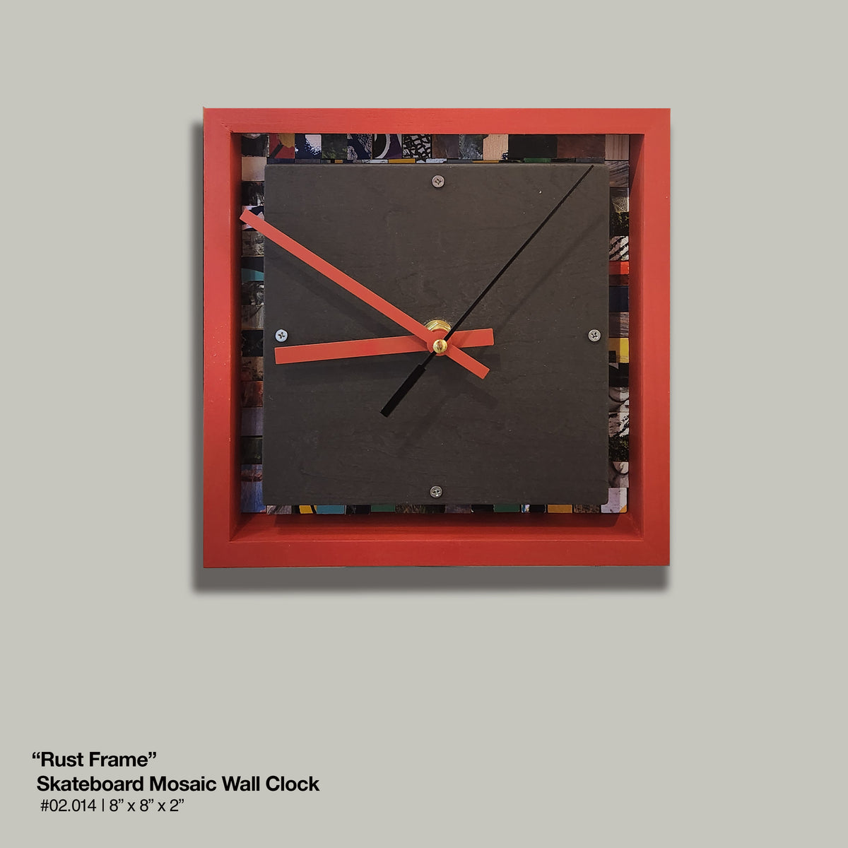 "Rust Frame Skateboard Mosaic Wall Clock"