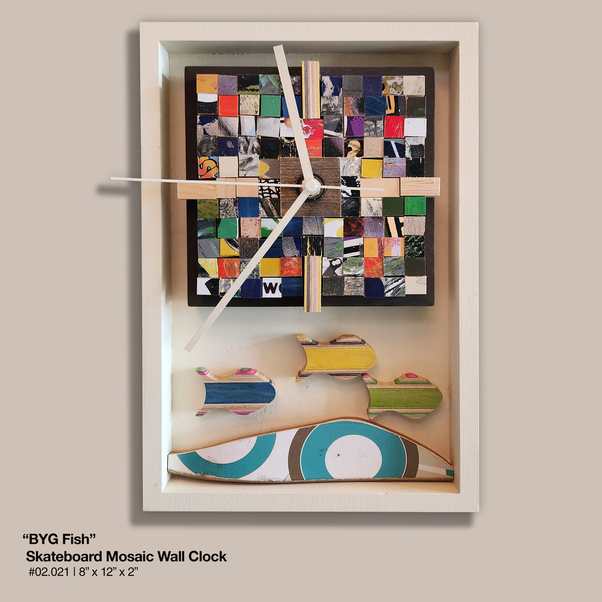 "BYG Fish - Skateboard Mosaic Wall Clock"