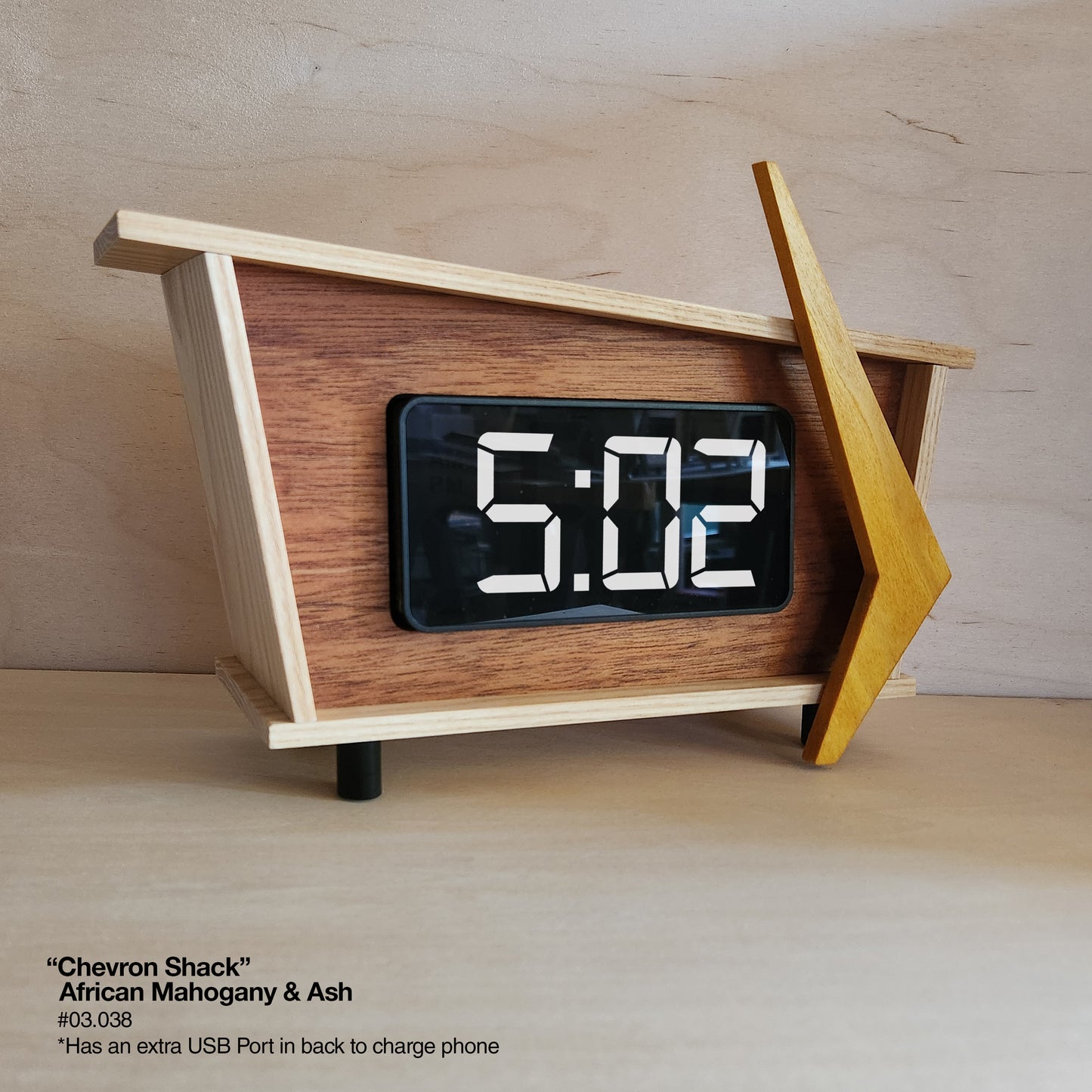 Chevron Shack Clock - African Mahogany