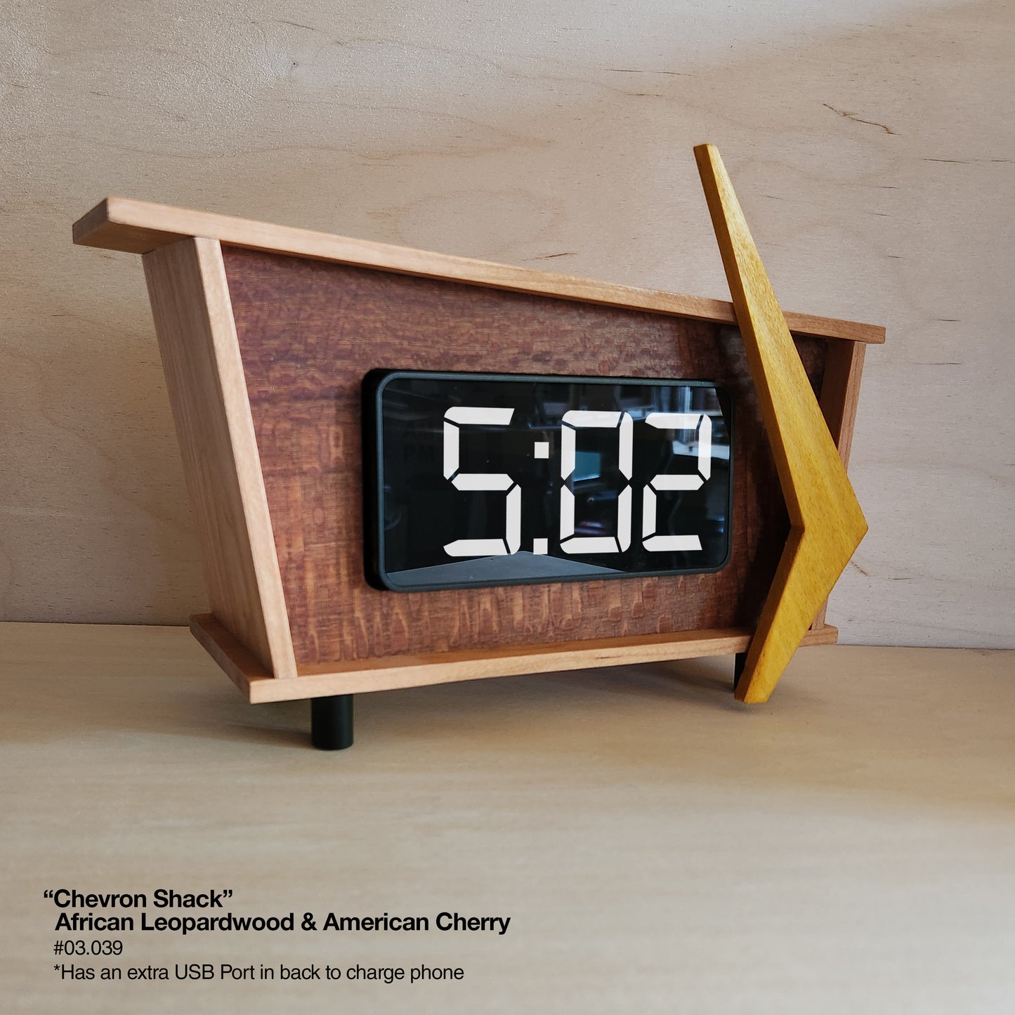 Chevron Shack Clock - African Leopardwood