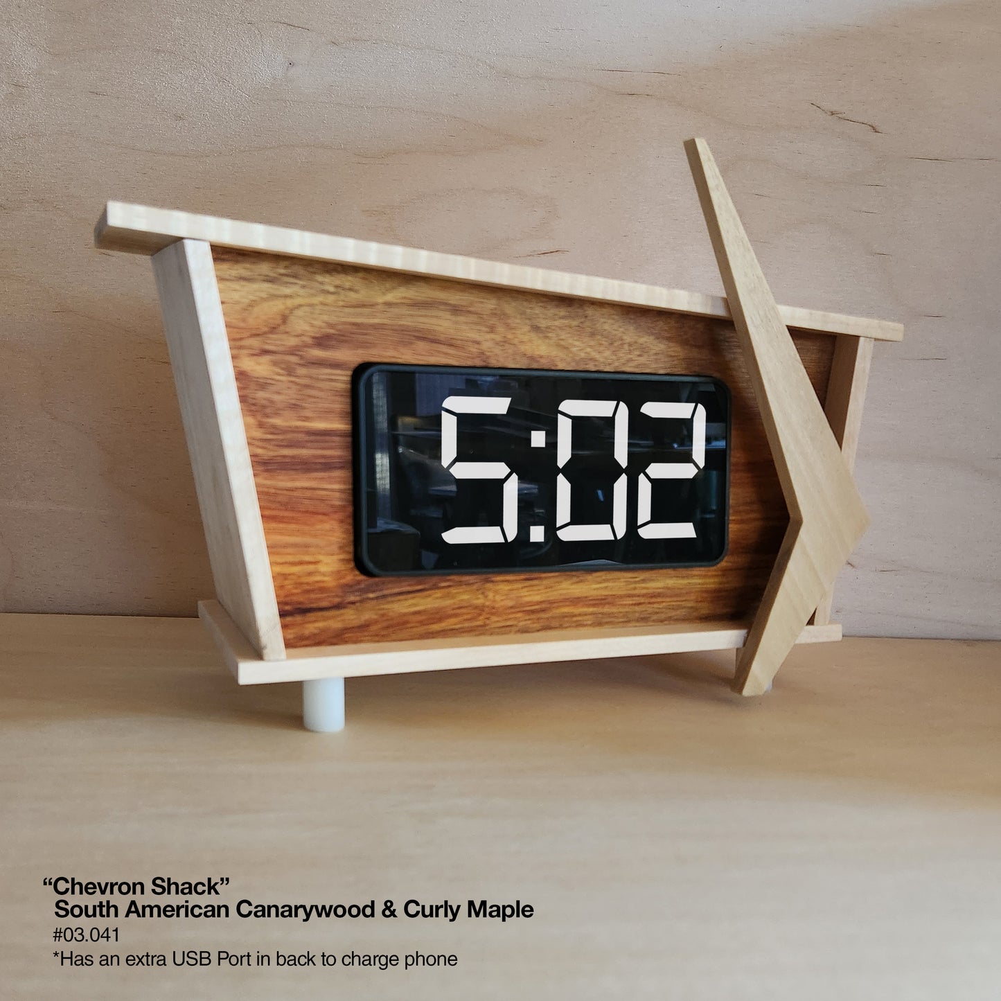 Chevron Shack Clock - South American Canarywood