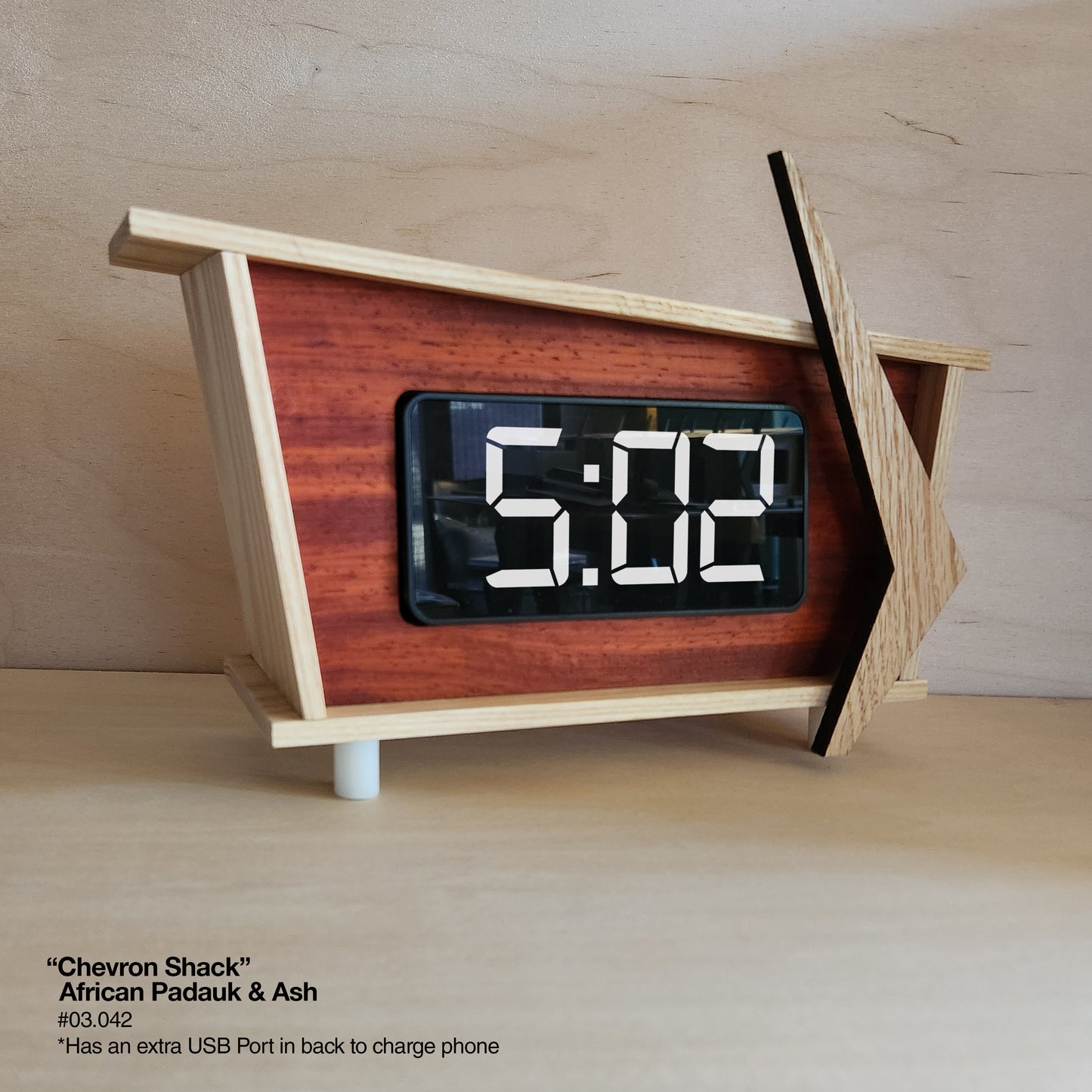 Chevron Shack Clock - African Padauk