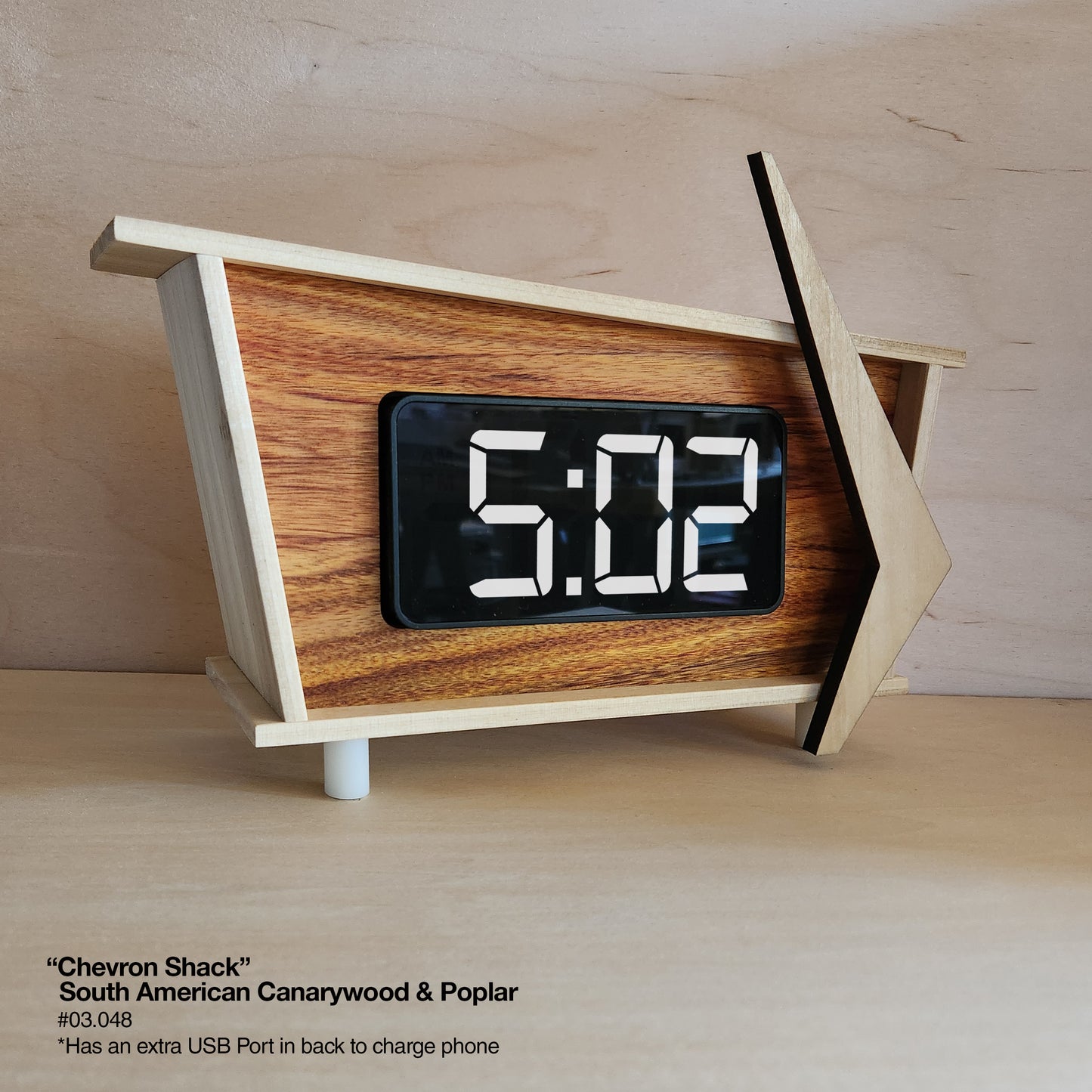 Chevron Shack Clock - South American Canarywood