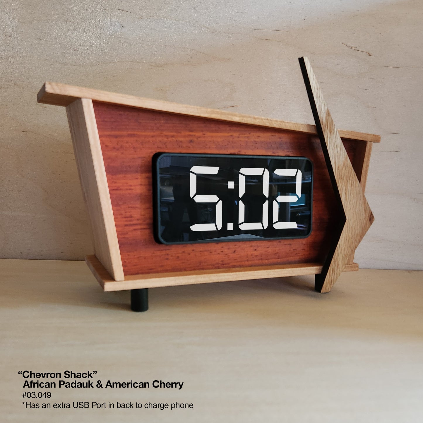 Chevron Shack Clock - African Padauk