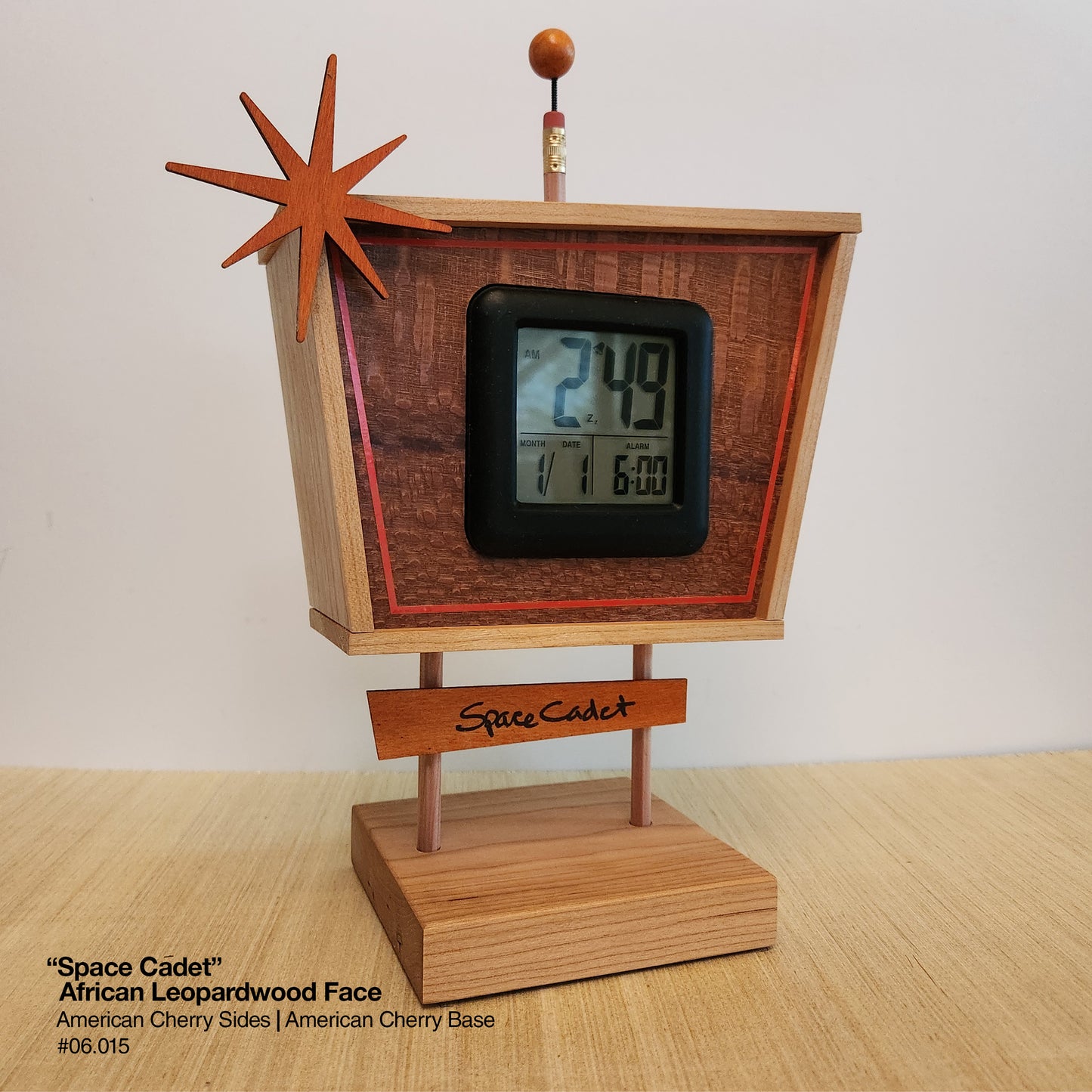 Space Cadet Clock - African Leopardwood