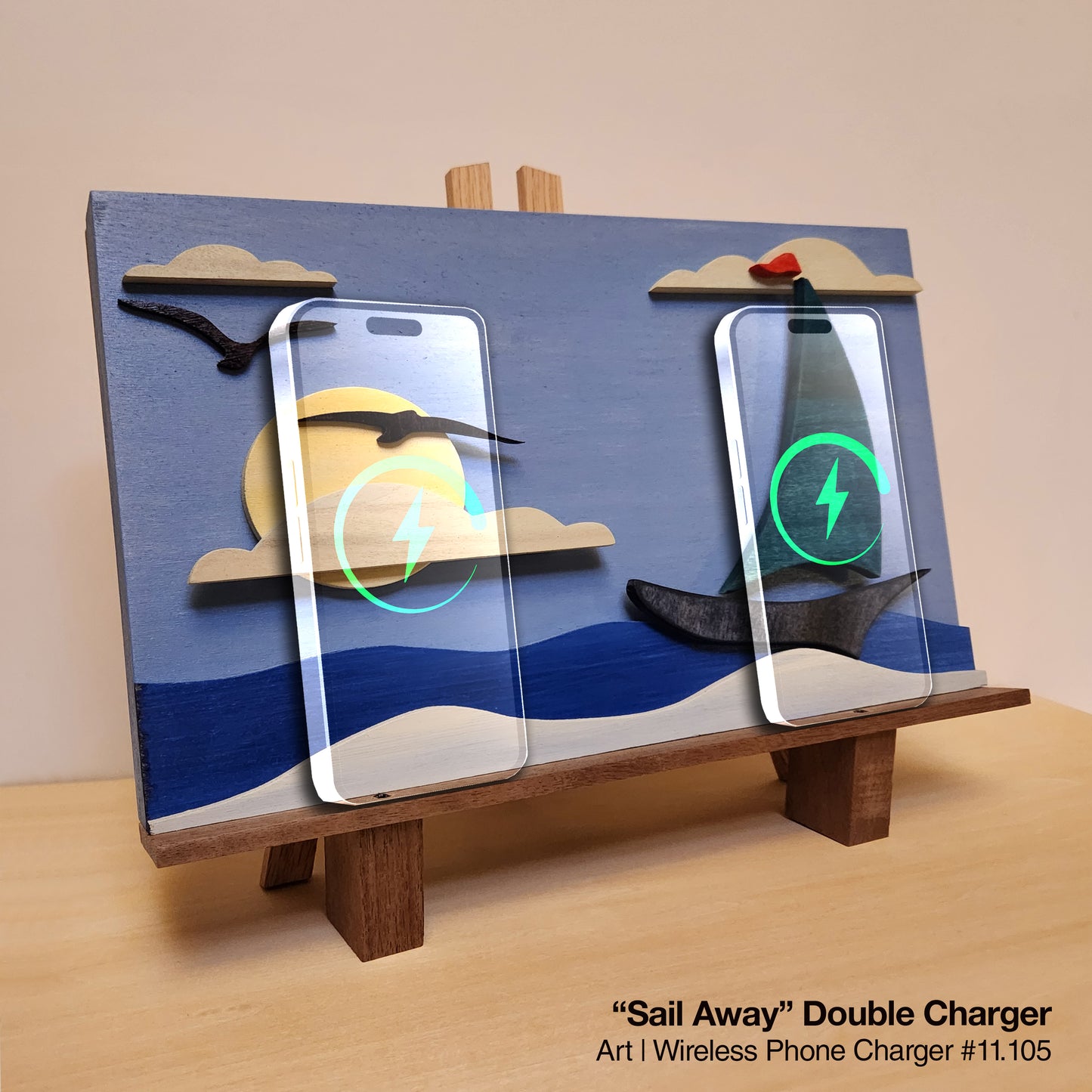 Art / DOUBLE Wireless Phone Charging Station - "Sailing Away"