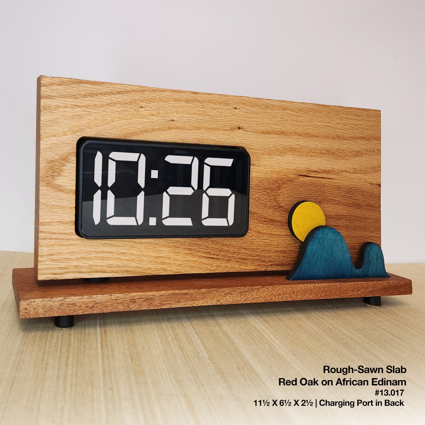 Rough-Sawn Slab Clock - Red Oak