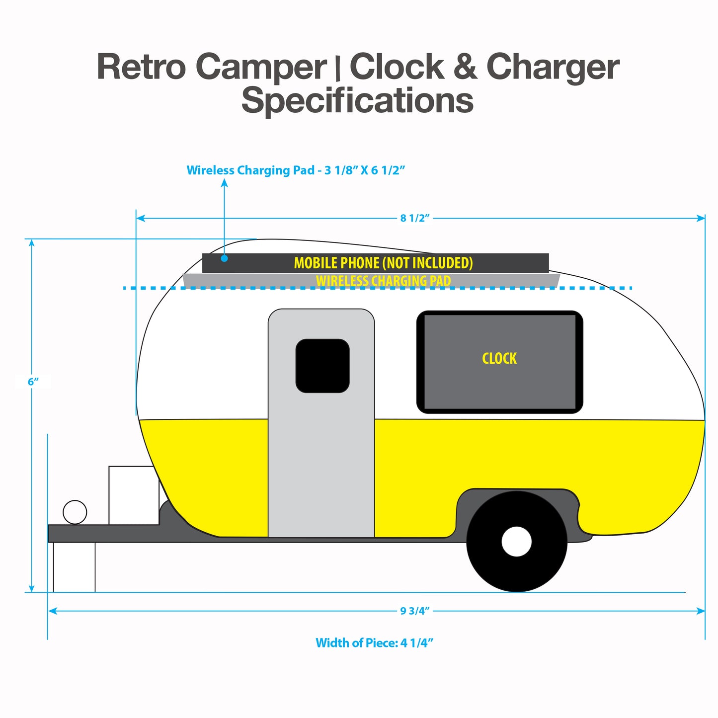 Retro Camper - Charger/Clock (Light Blue & White)