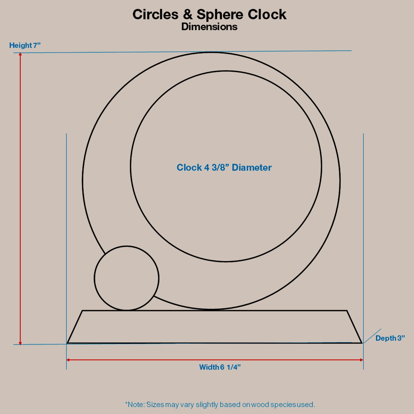 Circles & Sphere Clock - White Oak/Cherry