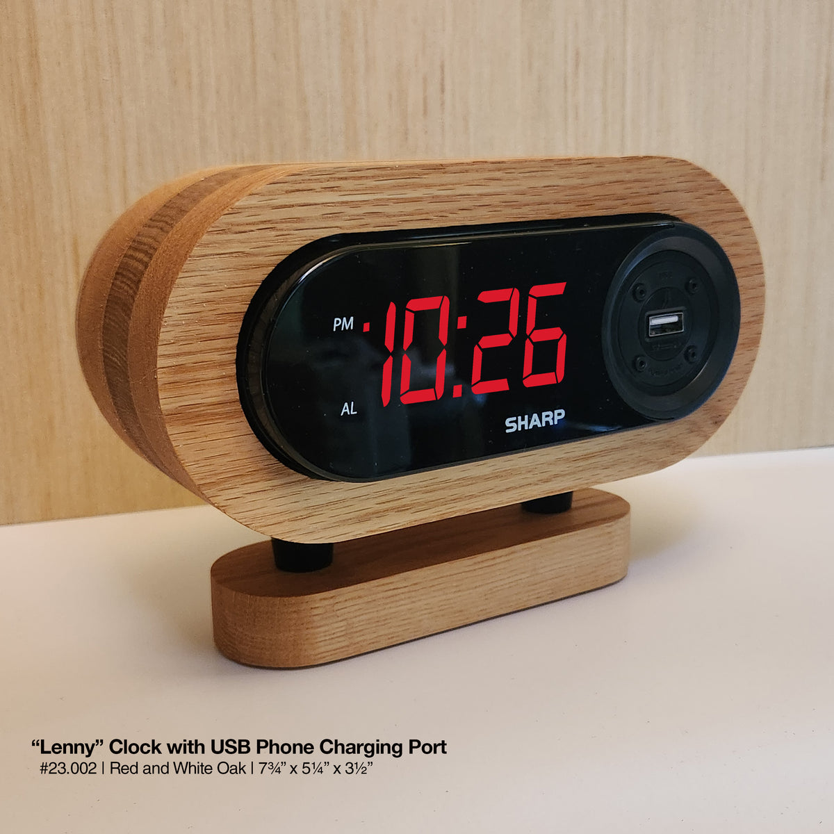 "Lenny Clock - Red & White Oak"
