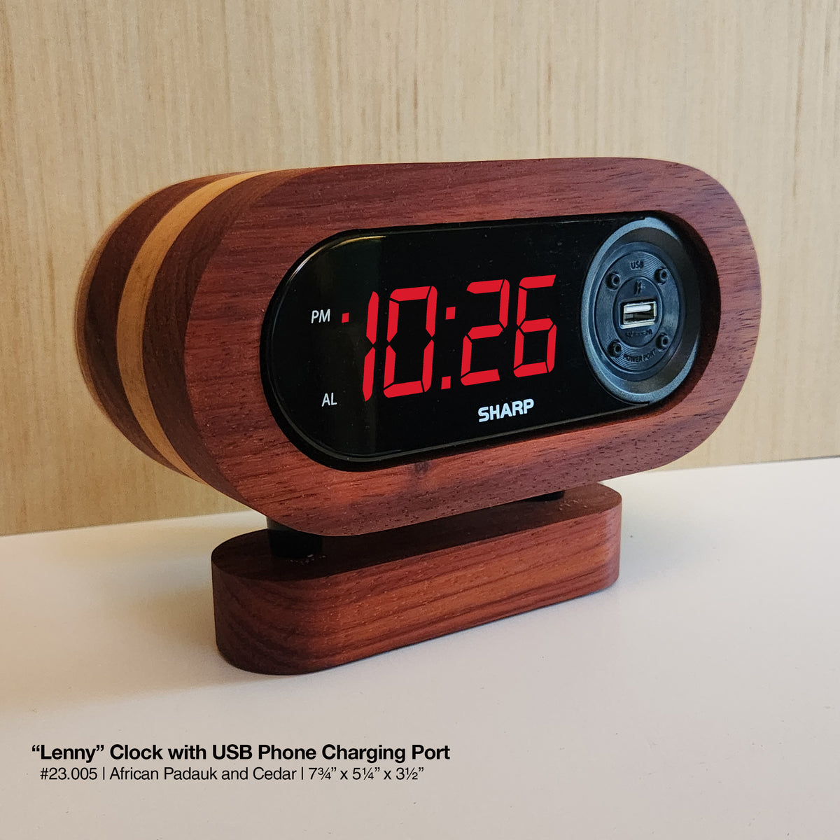 "Lenny Clock - Padauk and Cedar"