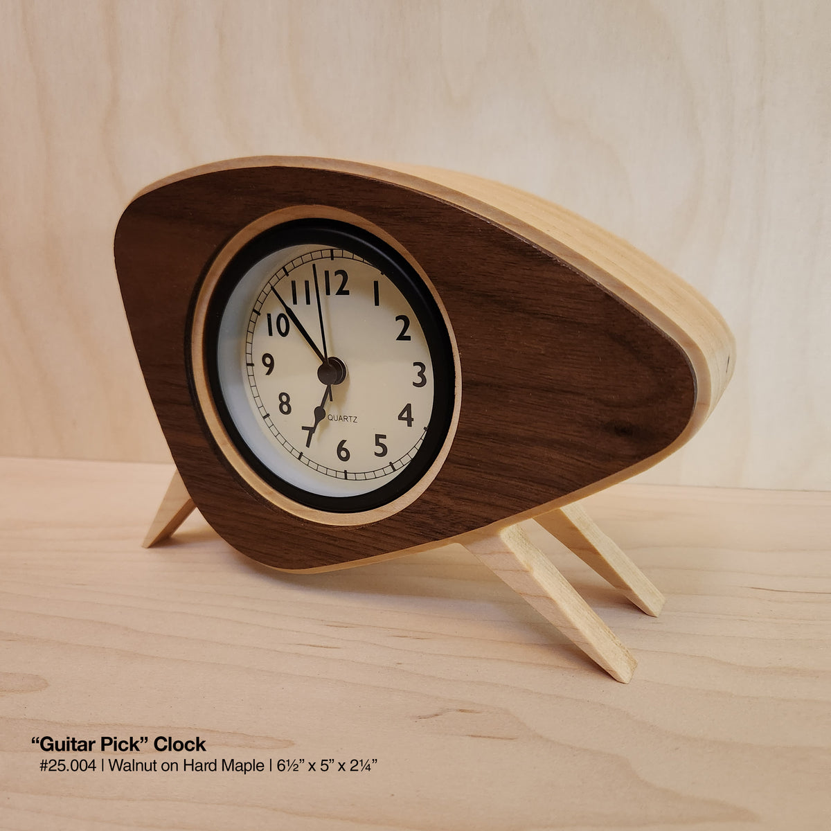 "Guitar Pick Clock - Walnut on Hard Maple"