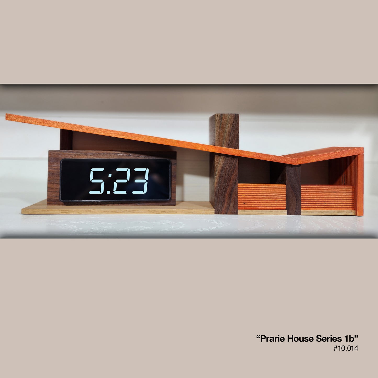 Prairie House Clock #1 - Orange & Walnut