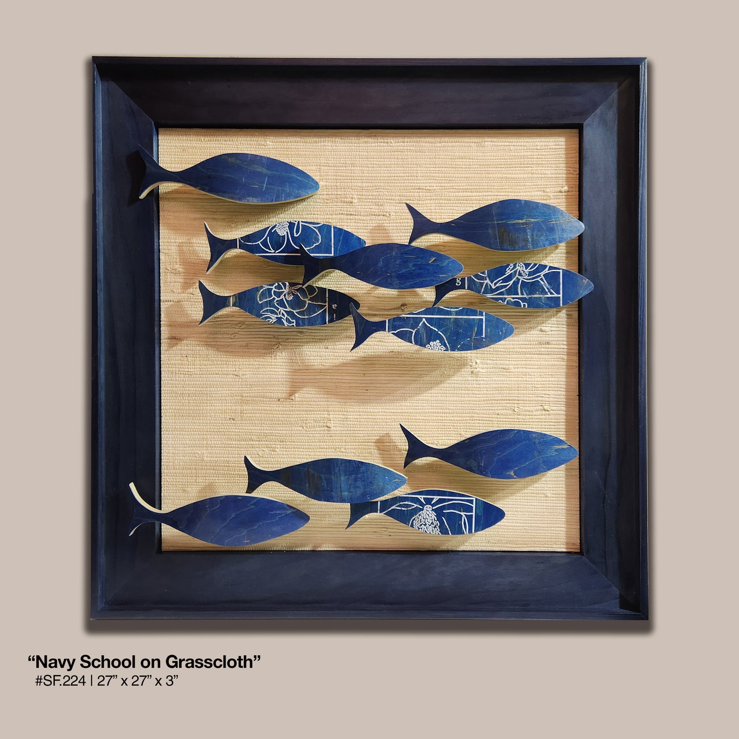 Navy Fish School on Grasscloth - Skatefish
