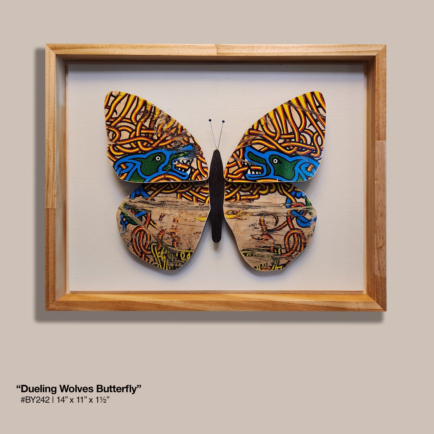 "Dueling Wolves Butterfly" Skateboard Art