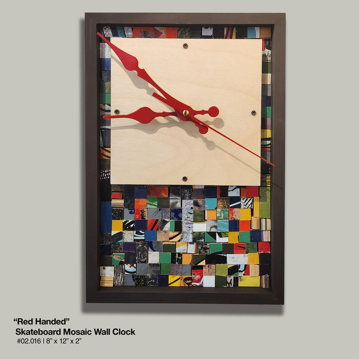 "Red-Handed Skateboard Mosaic Wall Clock"