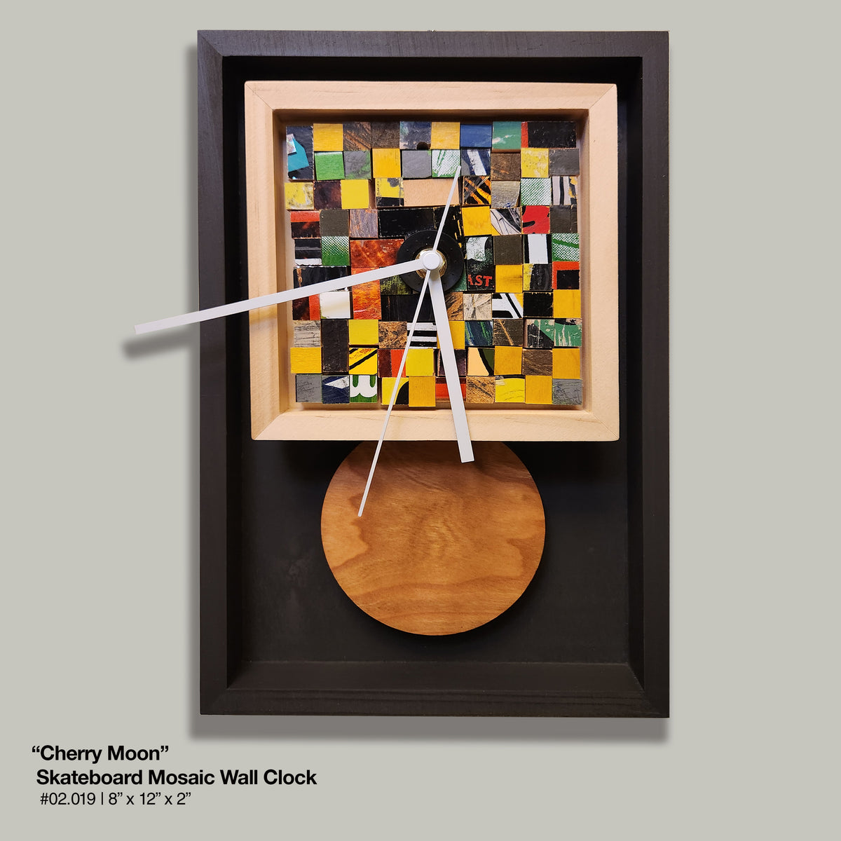 "Cherry Moon - Skateboard Mosaic Wall Clock"