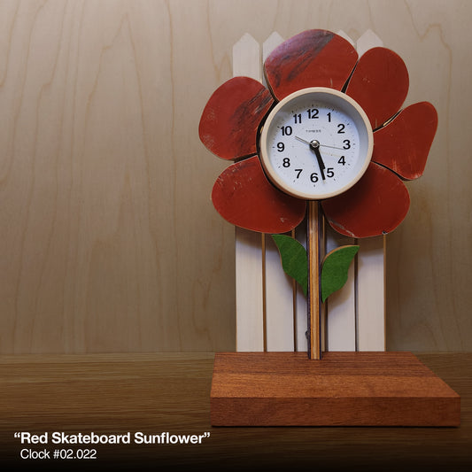 Red Skateboard Sunflower Clock