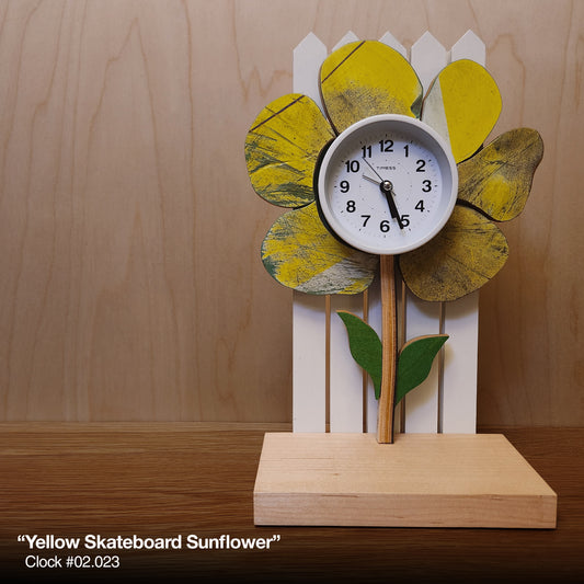 Yellow Skateboard Sunflower Clock