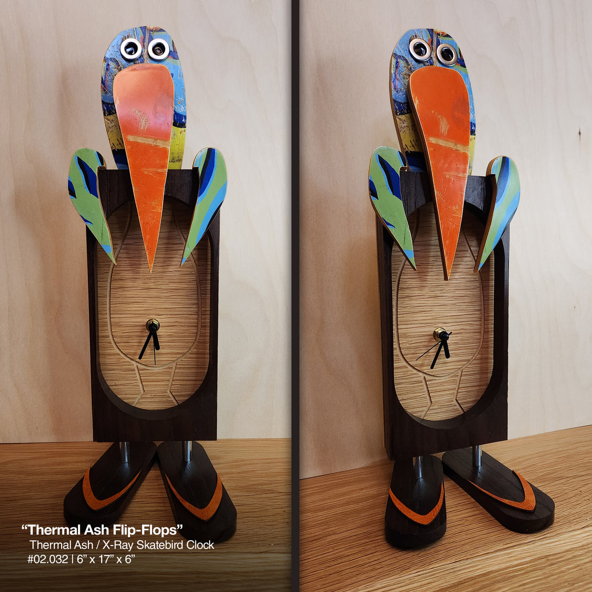 "Skatebird X-Ray Clock w/ Thermal Ash Flip Flops"