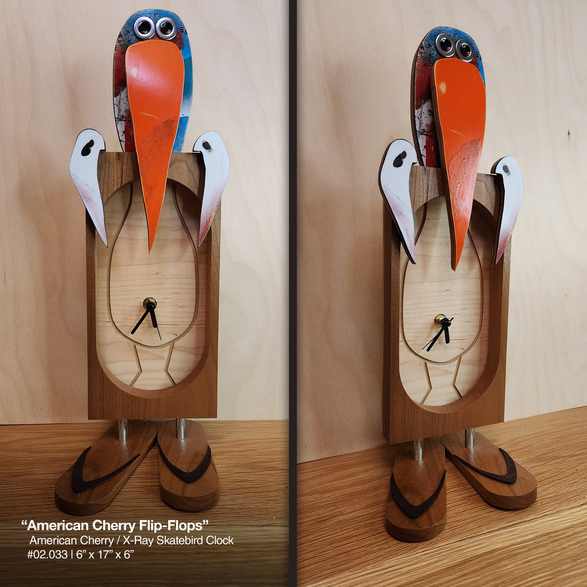 "Skatebird X-Ray Clock w/Cherry Flip Flops"