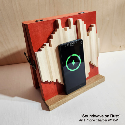 Art / Wireless Phone Charging Station - Soundwave on Rust