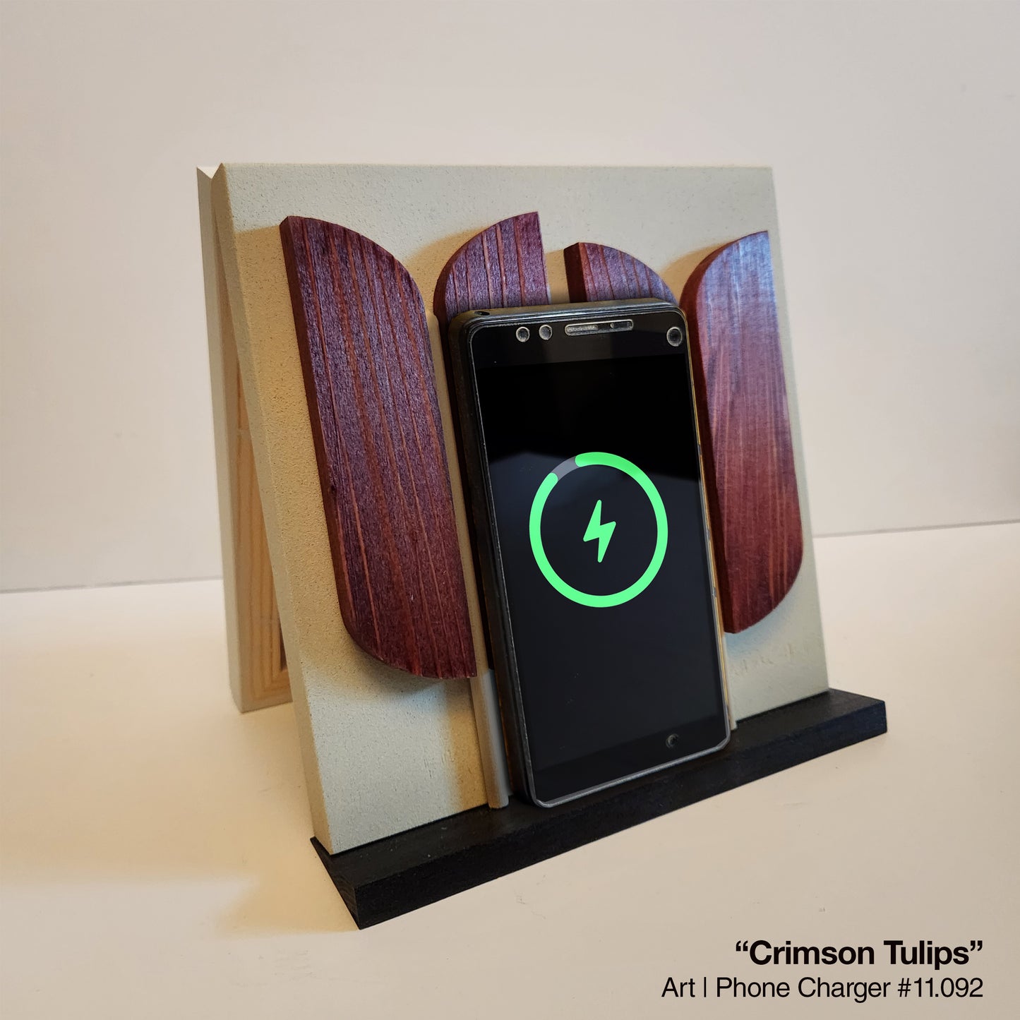 Art / Wireless Phone Charging Station - "Crimson Tulips"