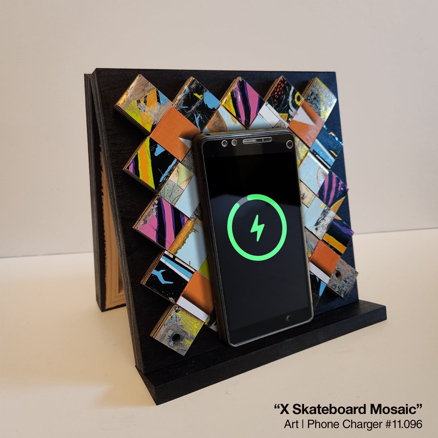 Art / Wireless Phone Charging Station - "X - Skateboard Mosaic"