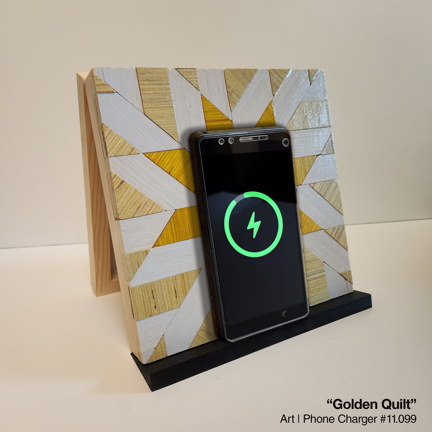 Art / Wireless Phone Charging Station - "Gold Quilt"