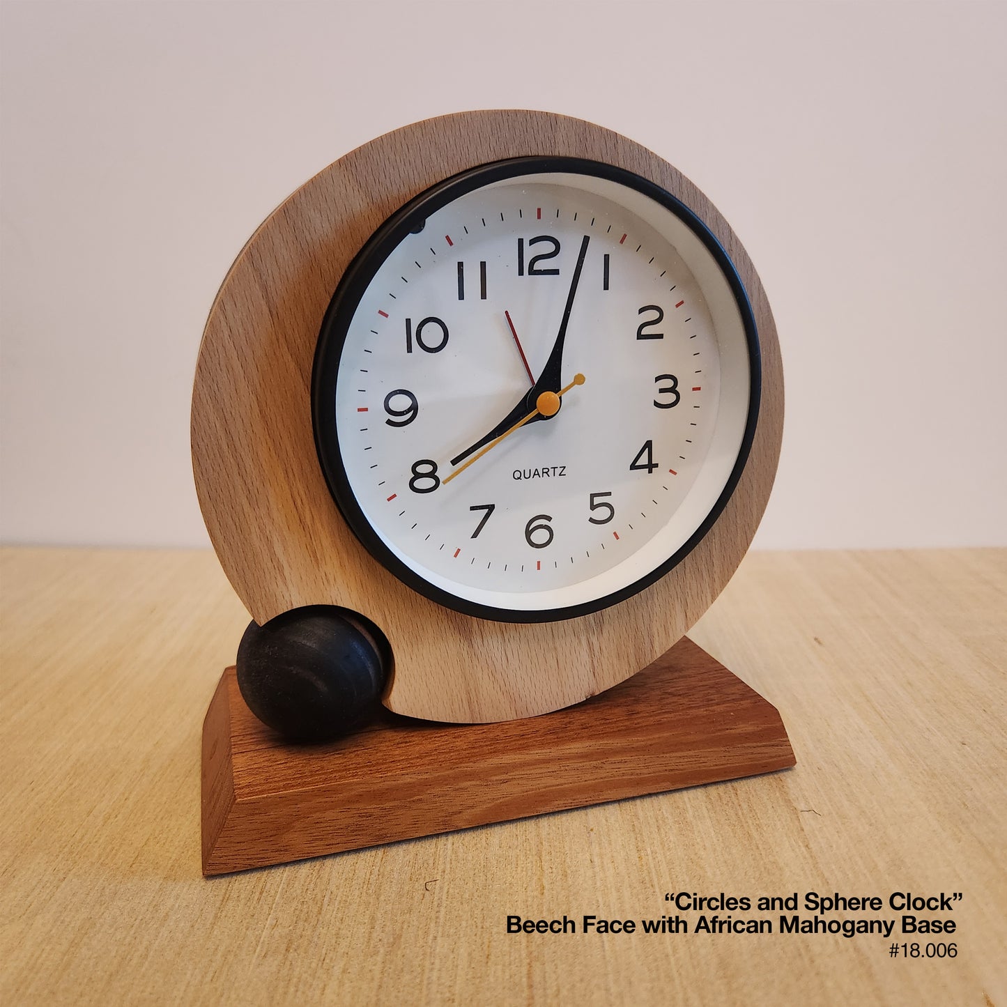 Circles & Sphere Clock - Beech/Mahogany
