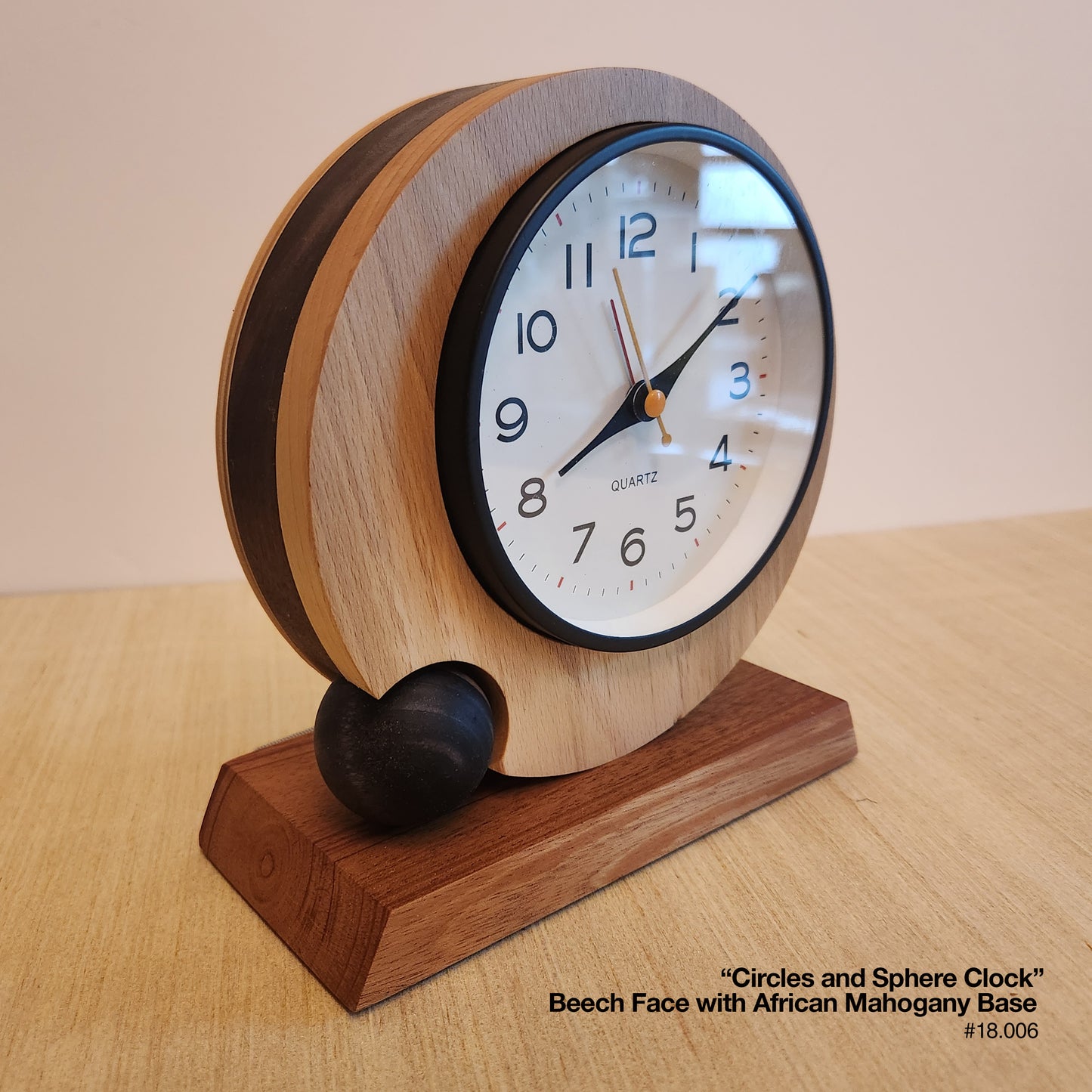 Circles & Sphere Clock - Beech/Mahogany