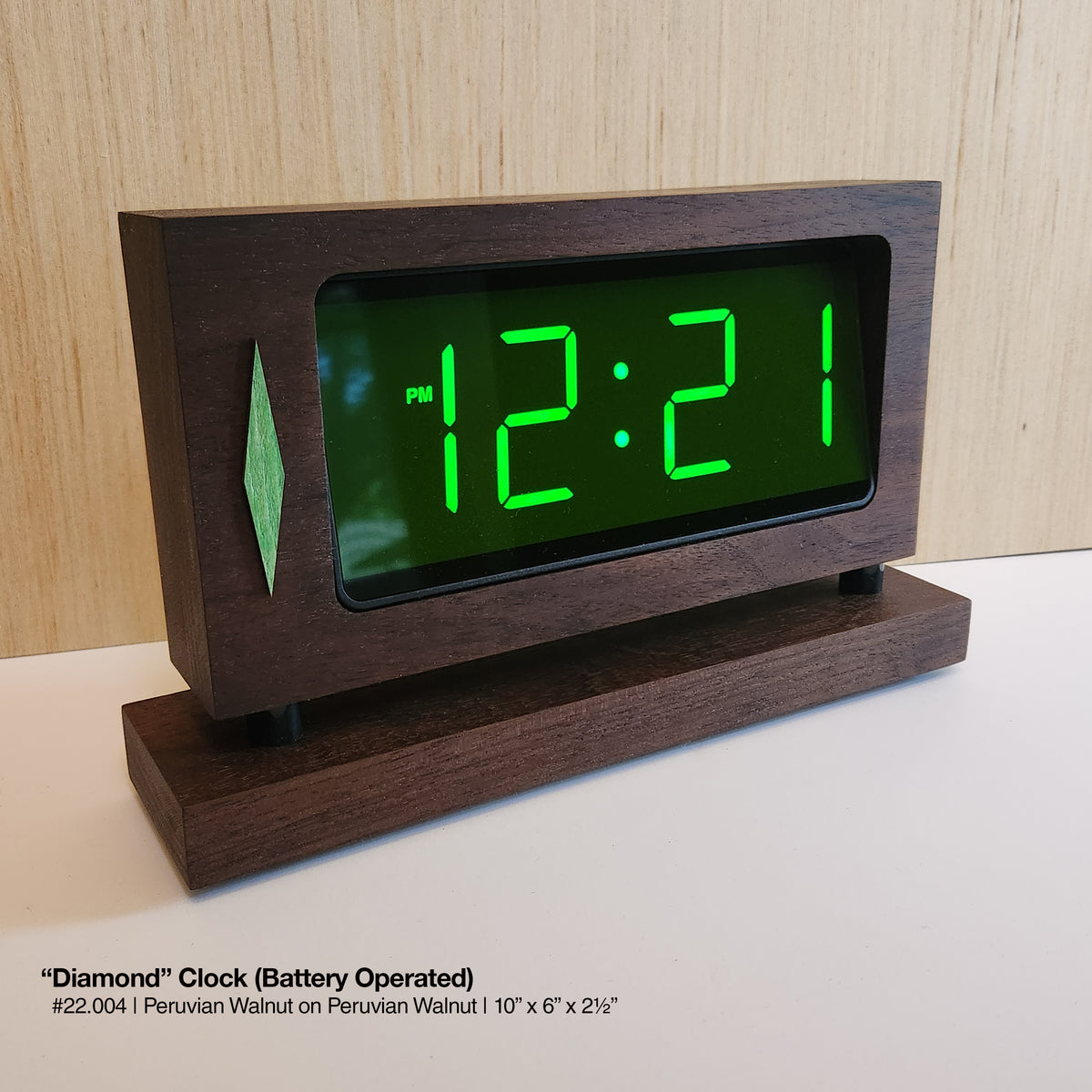 "Retro Diamond Clock - Peruvian Walnut"