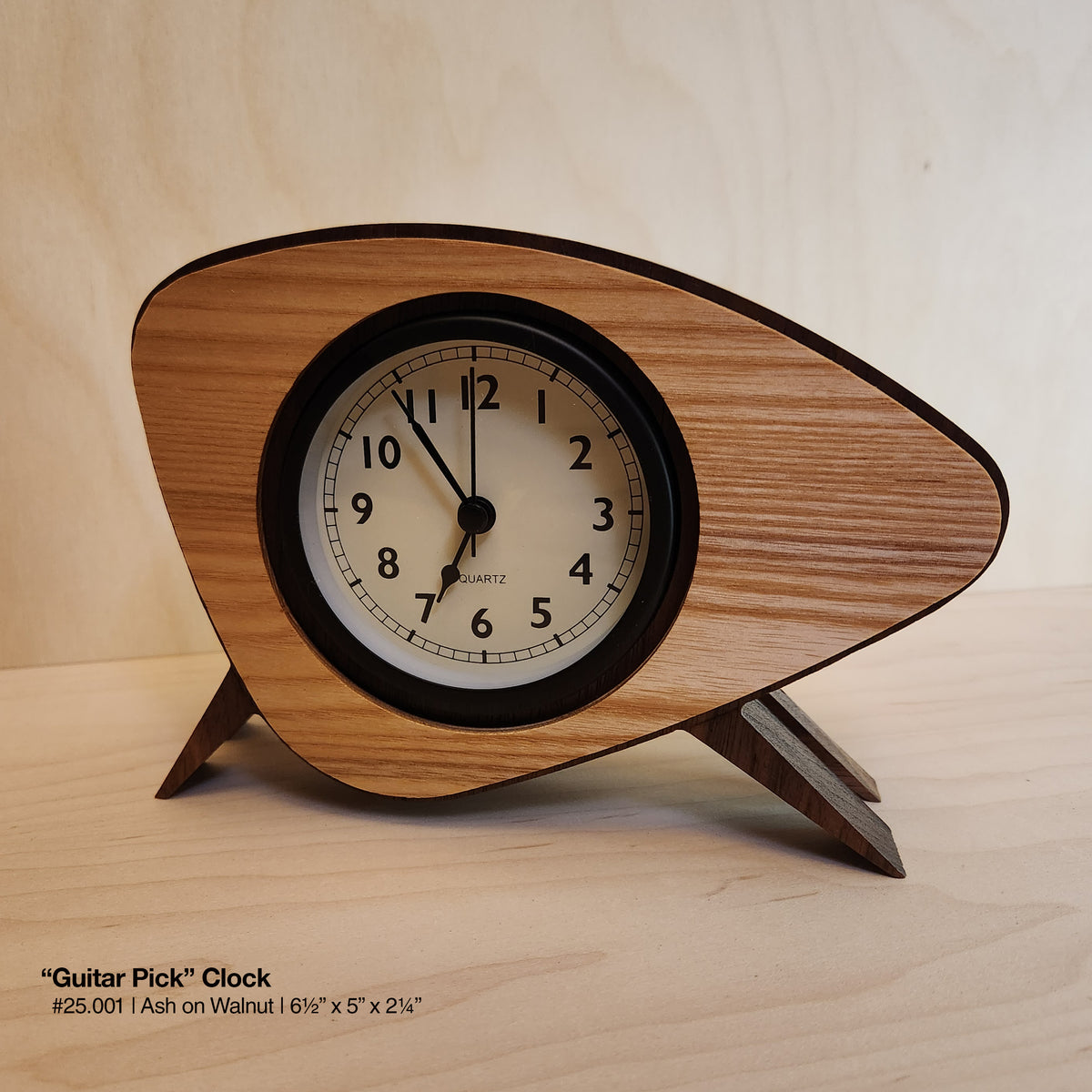 "Guitar Pick Clock - Ash on Walnut"