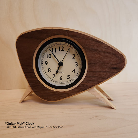"Guitar Pick Clock - Walnut on Hard Maple"