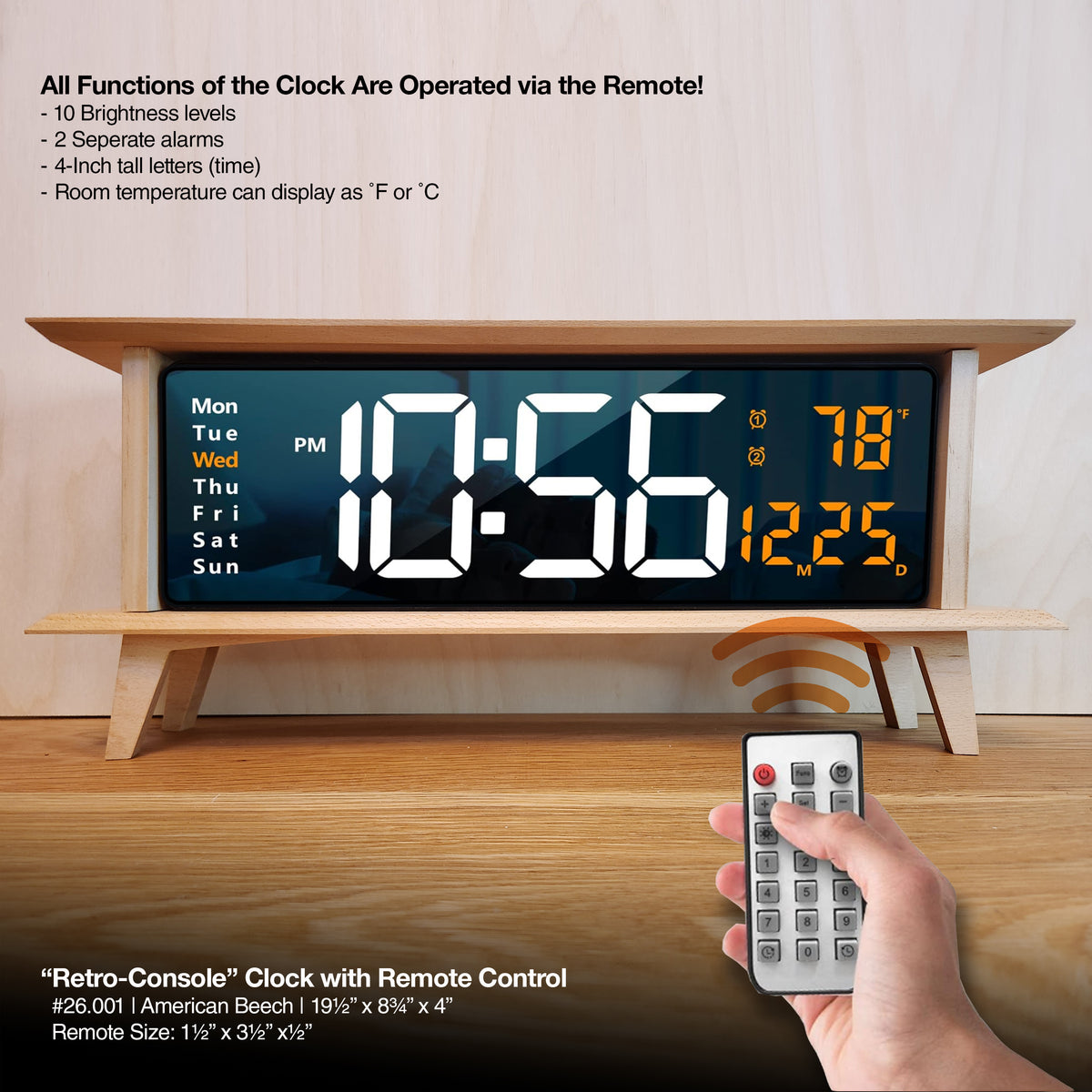 "Retro Console Clock - American Beech"
