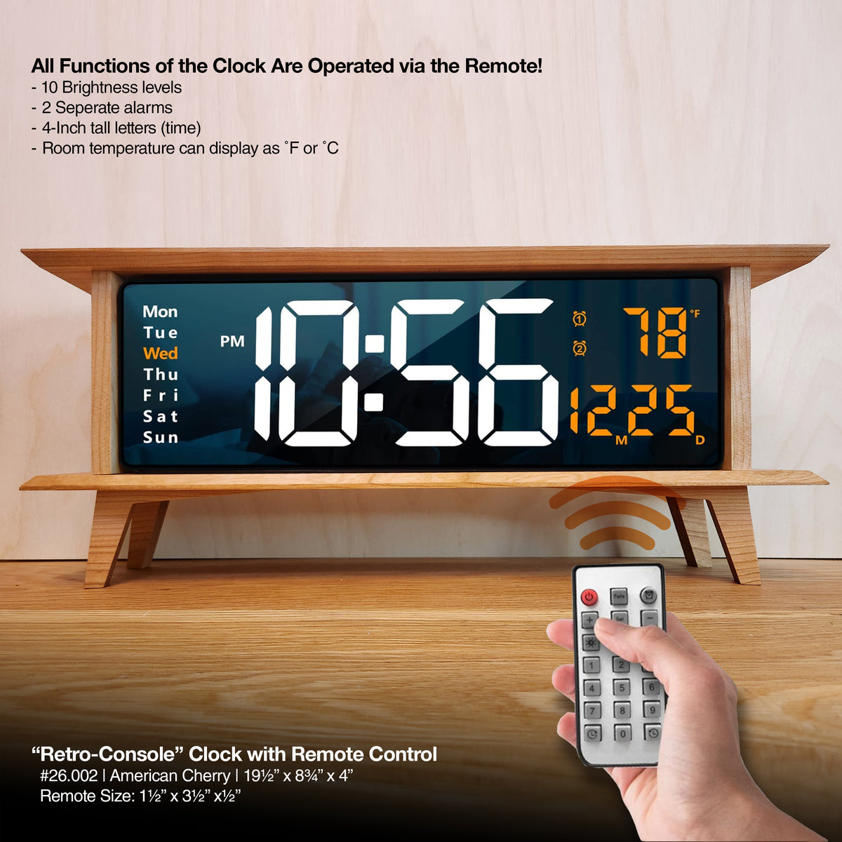 "Retro Console Clock - American Cherry"