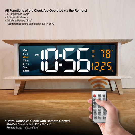 "Retro Console Clock - American Curly Maple"