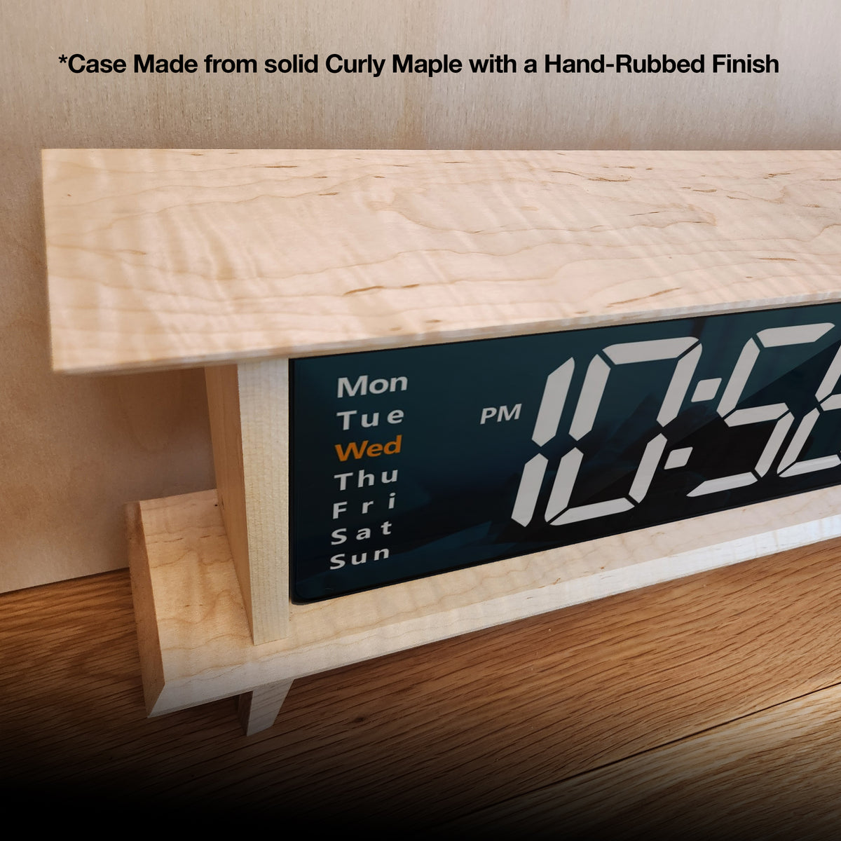 "Retro Console Clock - American Curly Maple"