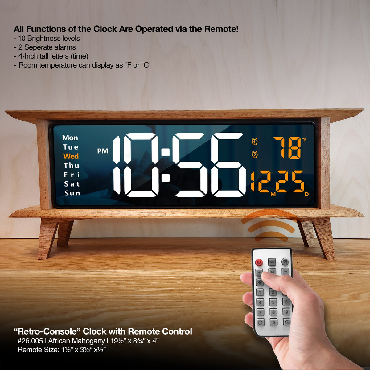 "Retro Console Clock - African Mahogany"