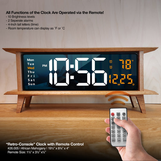 "Retro Console Clock - African Mahogany"