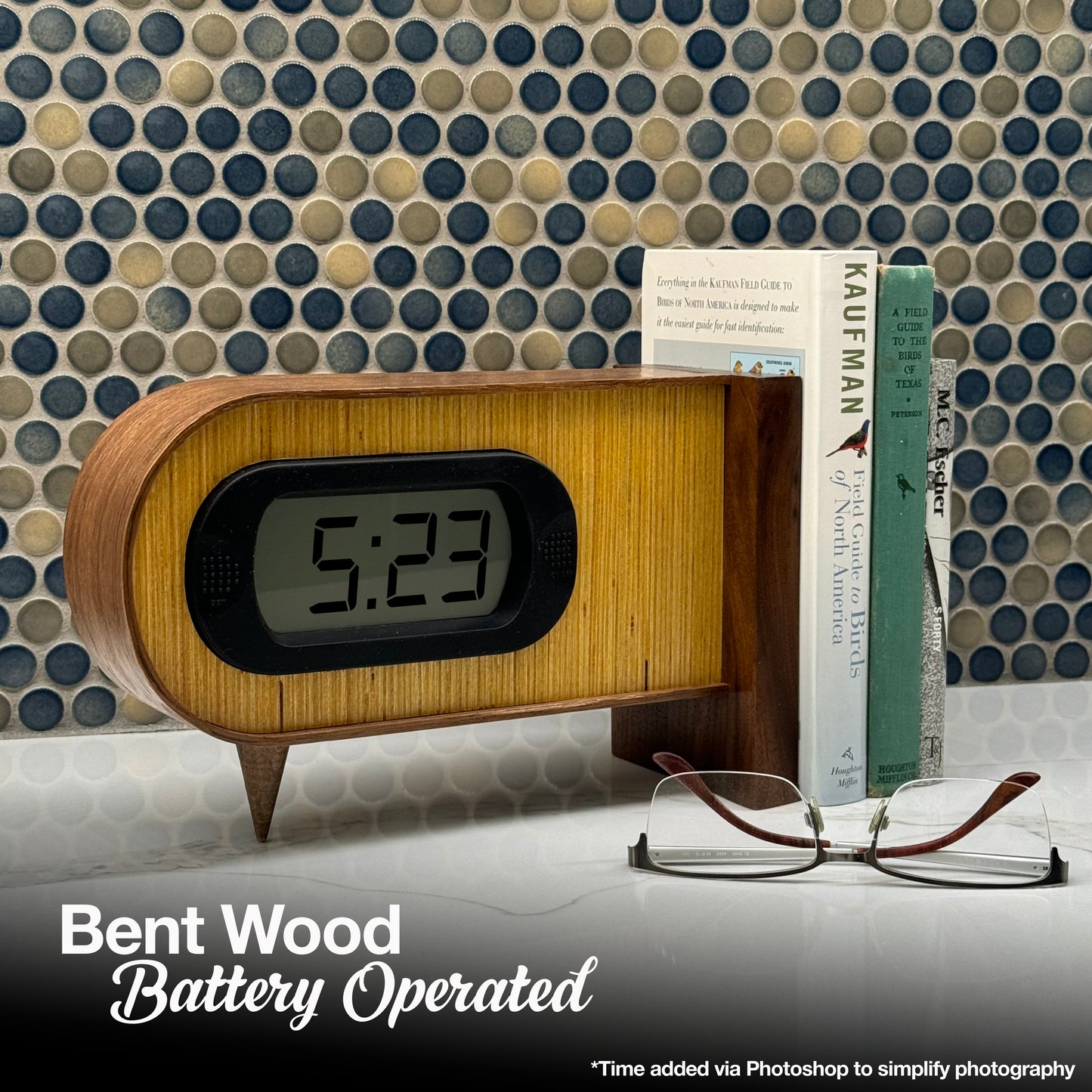 Bent Wood Clock - Yellow w/Bent Walnut