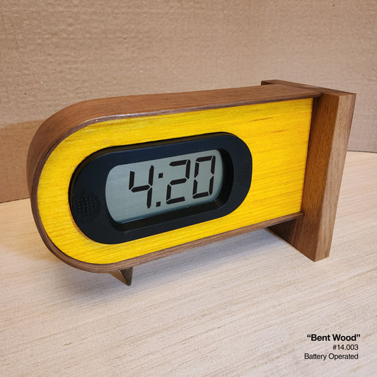 Bent Wood Clock - Yellow w/Bent Walnut