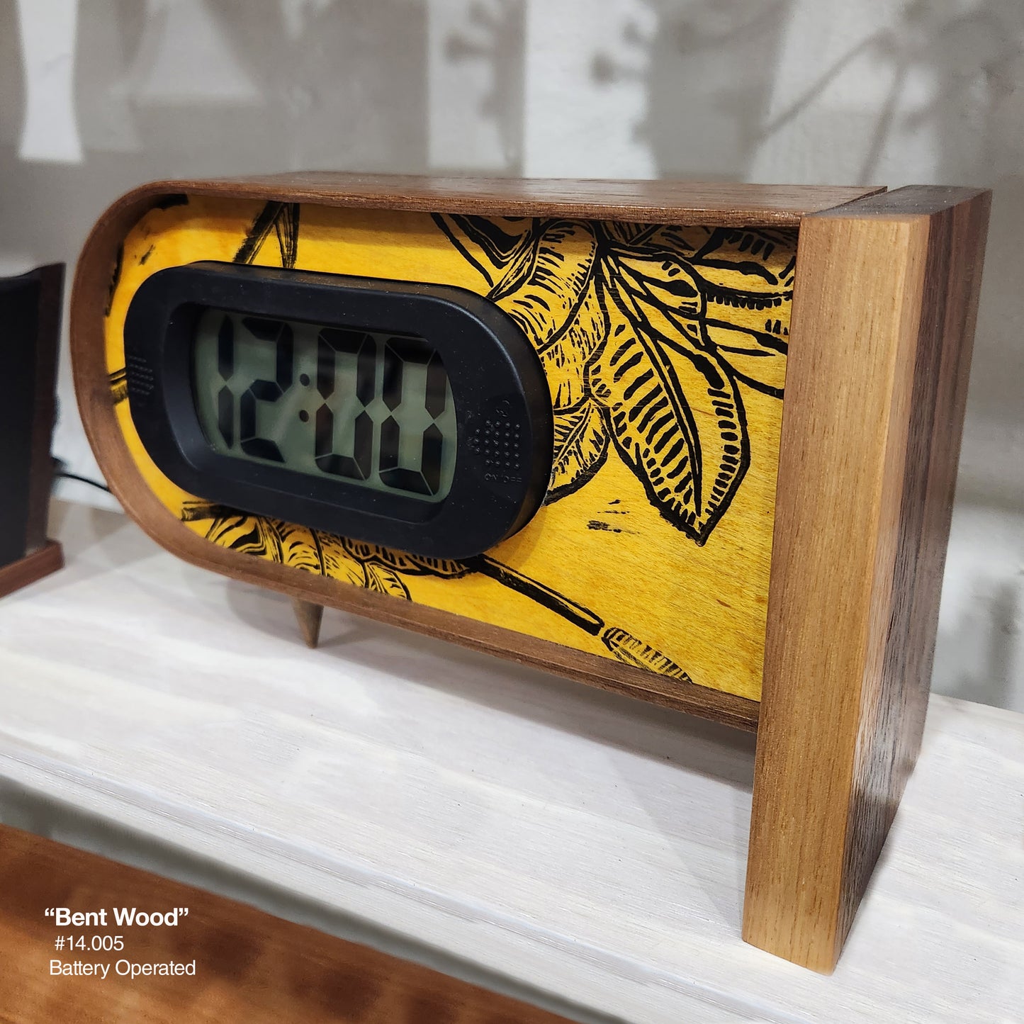 Bent Wood Clock - Yellow Hibiscus w/Bent Walnut