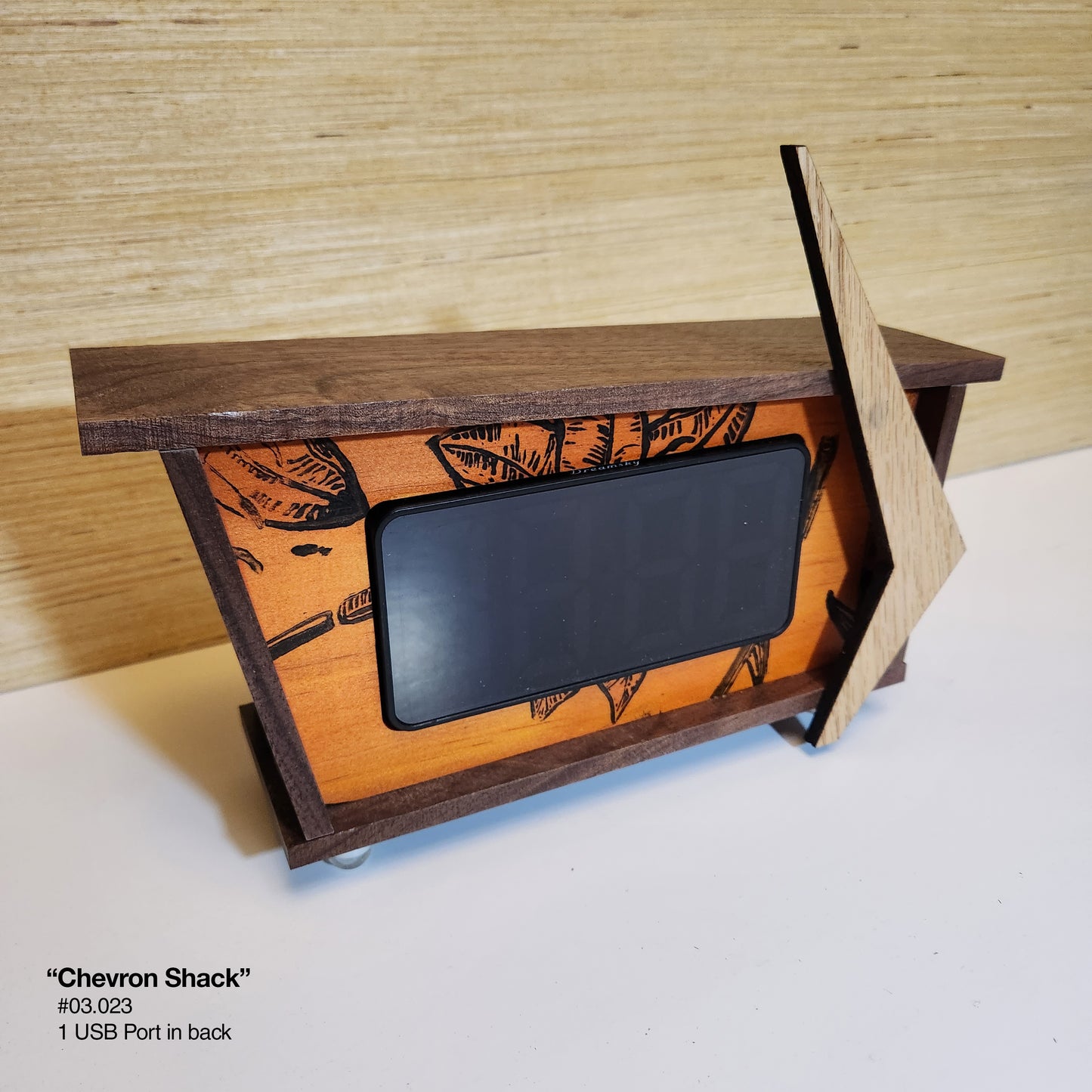 Chevron Shack Clock - Orange-Dyed Pine Hibiscus