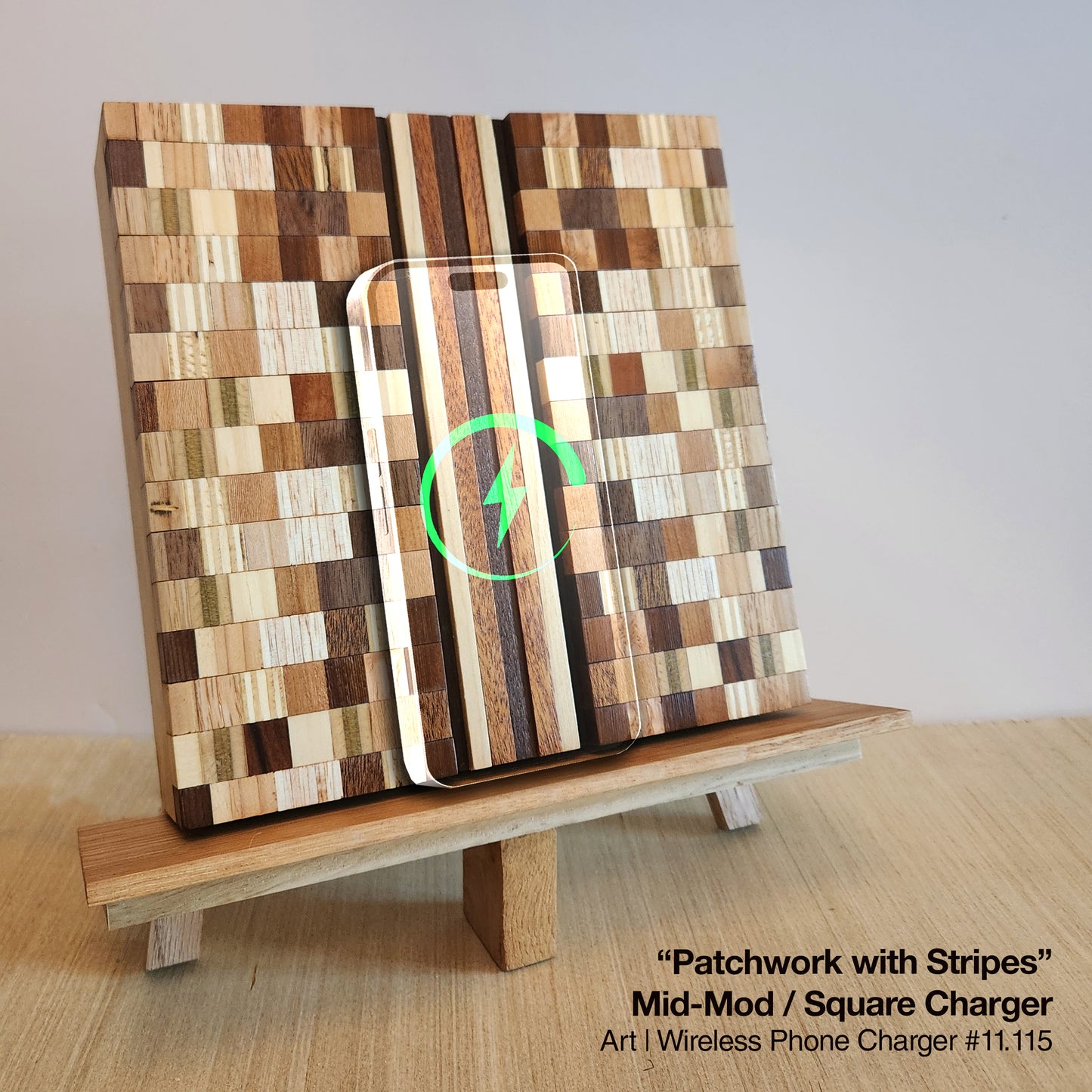 "Patchwork with Stripes" Mid-Mod / Wireless Phone Charging Station