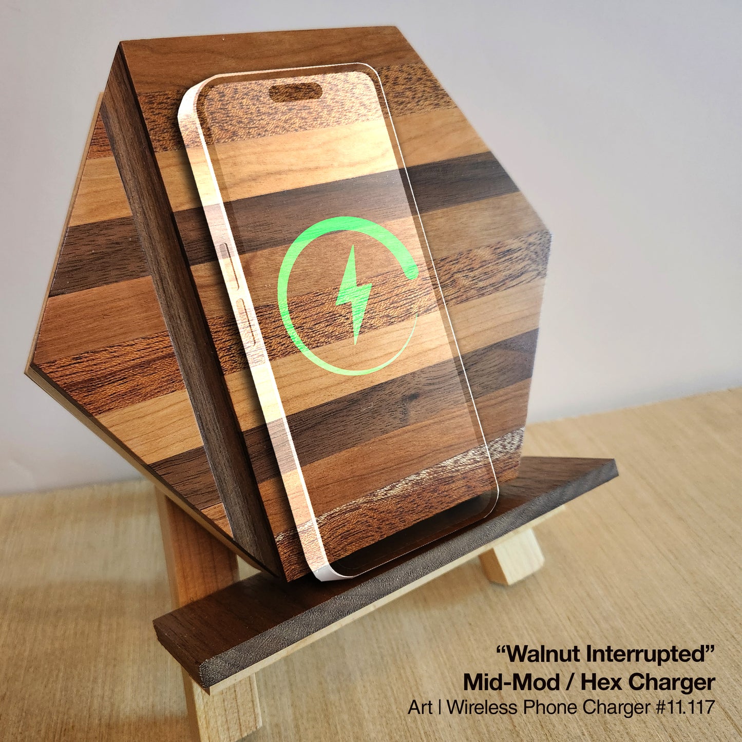 "Walnut Interrupted" Mid-Mod / Hex / Wireless Phone Charger