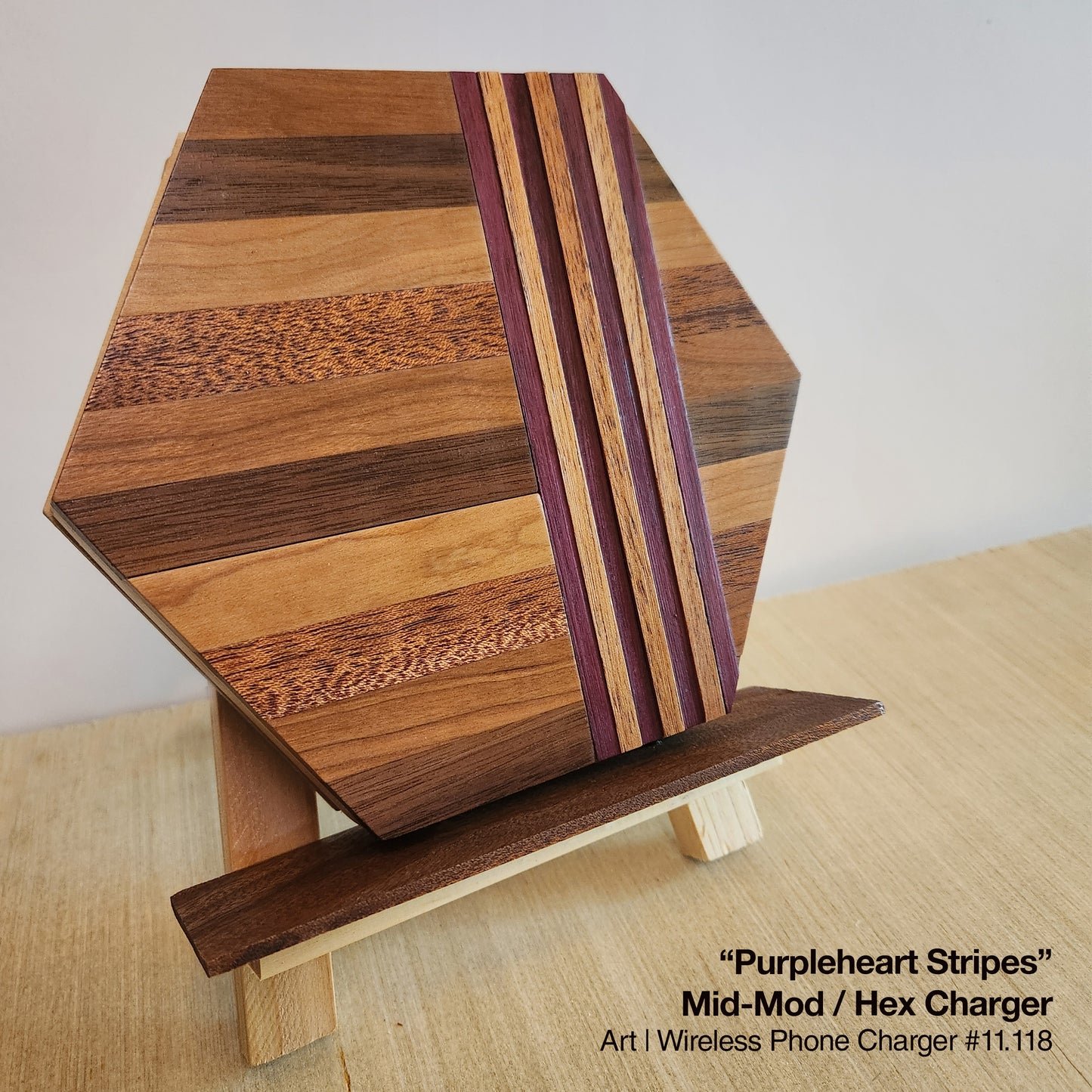 "Purpleheart Stripes" Mid-Mod / Hex / Wireless Phone Charger