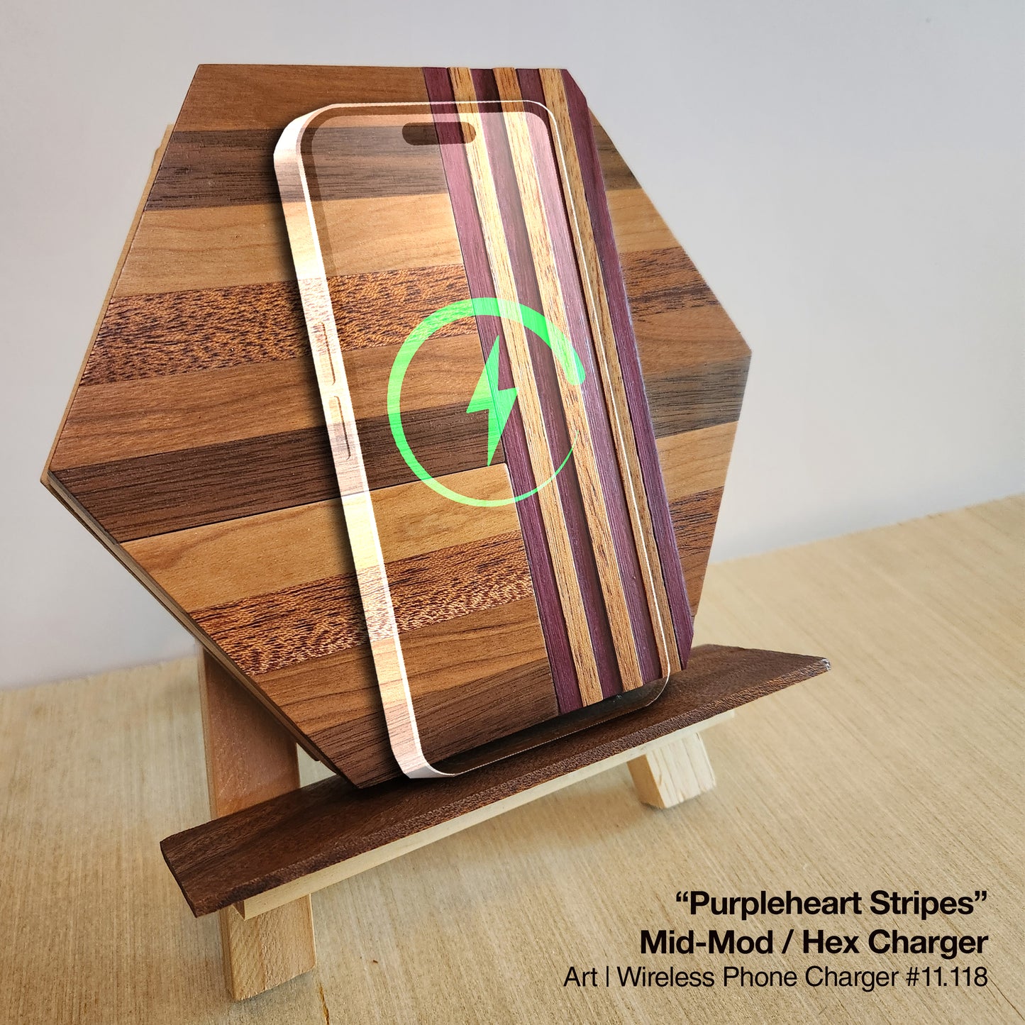 "Purpleheart Stripes" Mid-Mod / Hex / Wireless Phone Charger