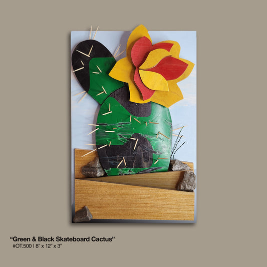 "Green and Black Skateboard Cactus"