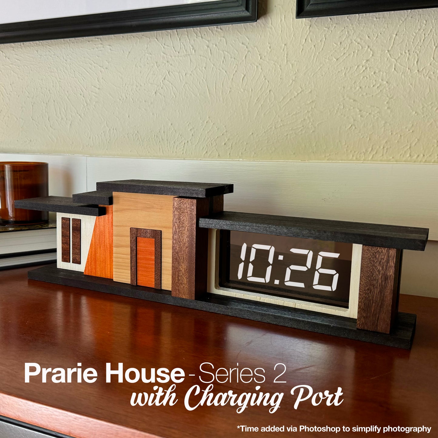 Prairie House Clock #2 - White Oak w/Orange